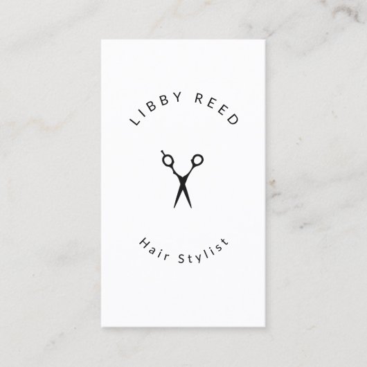 Eenvoudig Modern Haarstylist Schaar Wit Visitekaartje (Voorkant)