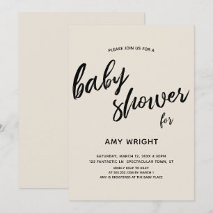 Eenvoudig, modern handschrift crème Baby shower Kaart