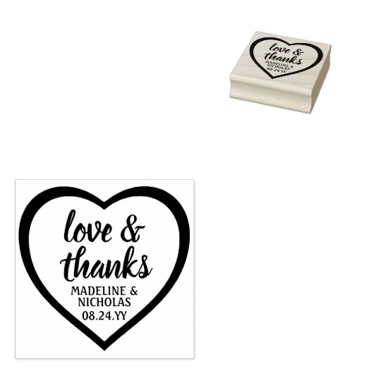 Eenvoudig Modern Hart Liefde & Bedankt Bruiloft Rubberstempel (Gestempeld)