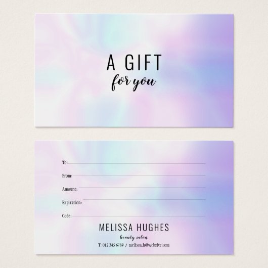 Eenvoudig modern holografisch cadeaubon visitekaartje (Voorkant /achterkant)