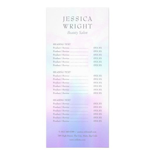Eenvoudig modern Holographic Salon Service Menu (Voorkant)