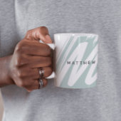 Eenvoudig Modern Initiaal & Naam Sage Groen & Wit Koffiemok