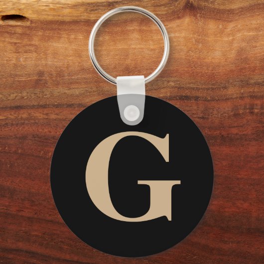 Eenvoudig modern Initiaal zwart-wit en beige Sleutelhanger (Achterkant)
