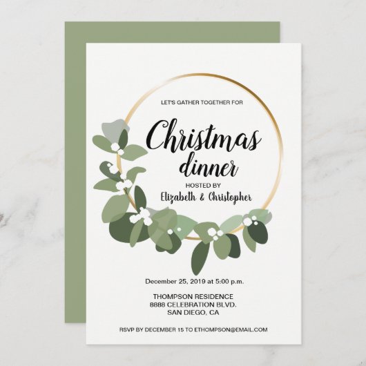 Eenvoudig Modern Kerstdiner Feestkrans Groen Kaart (Voorkant / Achterkant)