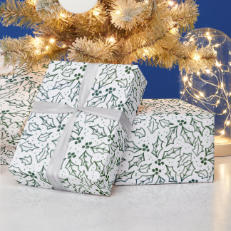 Eenvoudig Modern Kerstgroen Holly Leaves Yule Cadeaupapier
