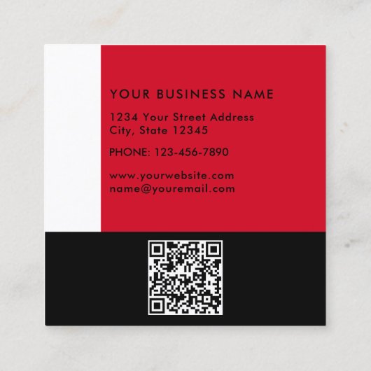 Eenvoudig Modern Kleurenblok Rood Wit en Zwart Vierkante Visitekaartje (Achterkant)