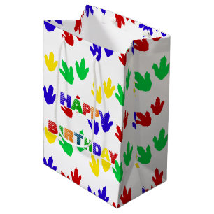 Eenvoudig Modern kleurrijk Paw dino verjaardagsfee Medium Cadeauzakje