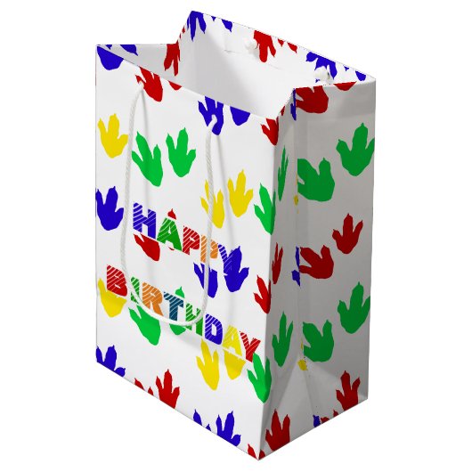 Eenvoudig Modern kleurrijk Paw dino verjaardagsfee Medium Cadeauzakje (Voorkant Gekanteld)