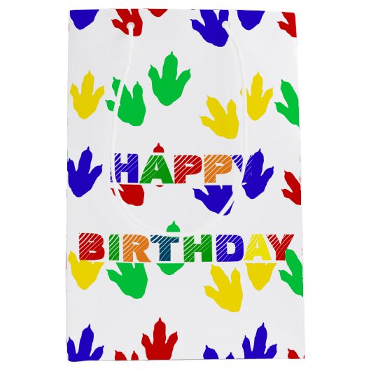 Eenvoudig Modern kleurrijk Paw dino verjaardagsfee Medium Cadeauzakje (Voorkant)