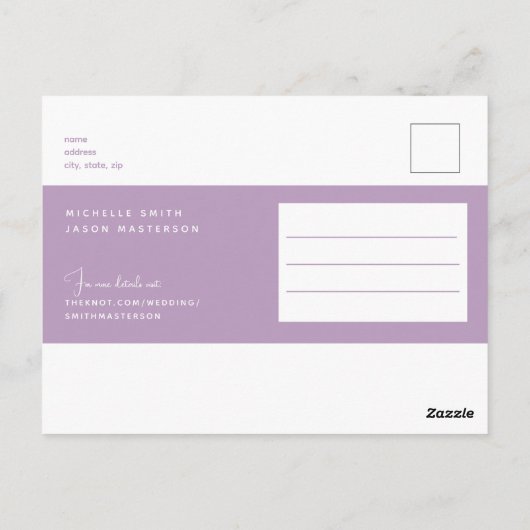 Eenvoudig Modern Lavender Weddenschap Save the Dat Briefkaart (Achterkant)
