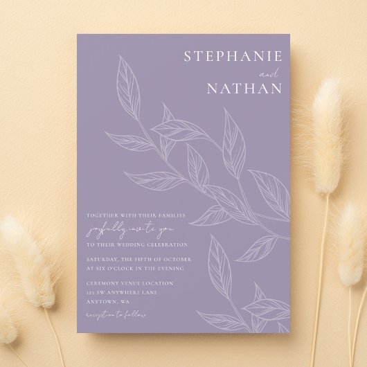 Eenvoudig modern leest Dusty Lavender Wedding Kaart