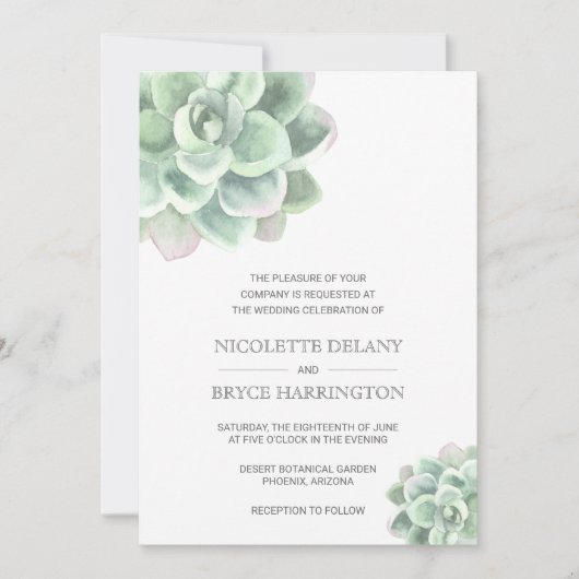 Eenvoudig modern legant Succulent Wedding Kaart (Voorkant)