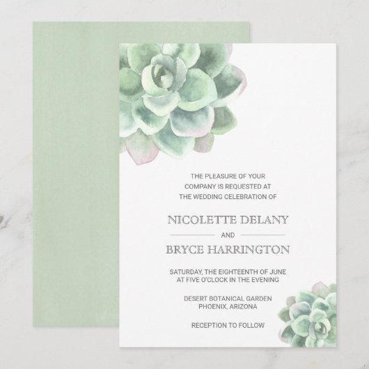 Eenvoudig modern legant Succulent Wedding Kaart (Voorkant / Achterkant)