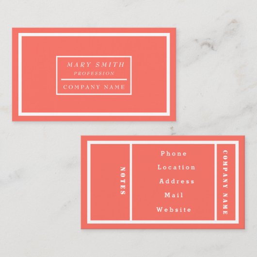 Eenvoudig modern levend koraal visitekaartje (Voorkant / Achterkant)