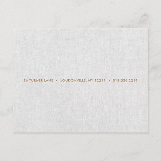 Eenvoudig, modern, lichtgrijs linnen "look" informatiekaartje (Achterkant)