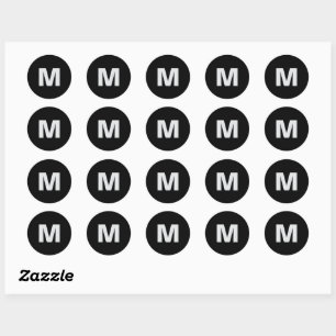 Eenvoudig modern lichtgrijs op zwart monogram init ronde sticker
