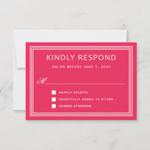 Eenvoudig modern Lijst, gebold roze RSVP Kaartje