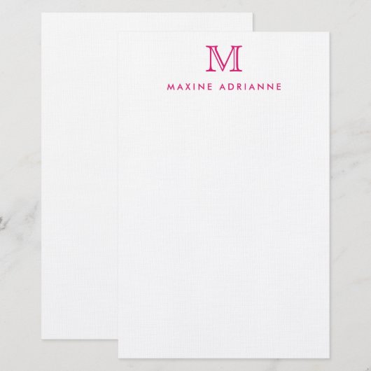 Eenvoudig Modern Magenta Girly Roze Monogram Initi Briefpapier (Voorkant / Achterkant)