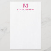 Eenvoudig Modern Magenta Girly Roze Monogram Initi Briefpapier (Voorkant)