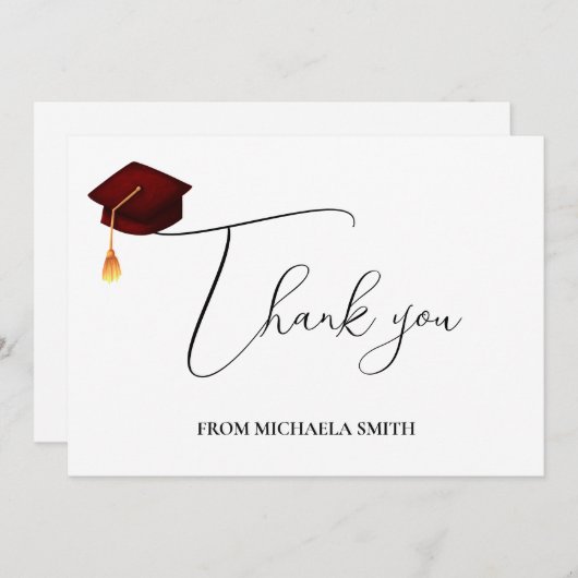 Eenvoudig Modern Maroon Pet Script Afstuderen Bedankkaart (Voorkant / Achterkant)