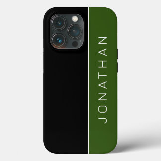 Eenvoudig Modern Masculine Black en Groen met naam iPhone 13 Pro Hoesje