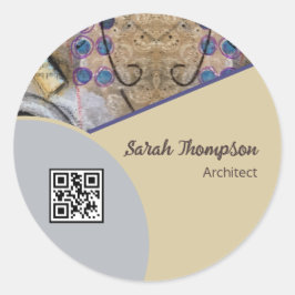 Eenvoudig Modern met Abstracte Accenten QR Code Lo Ronde Sticker