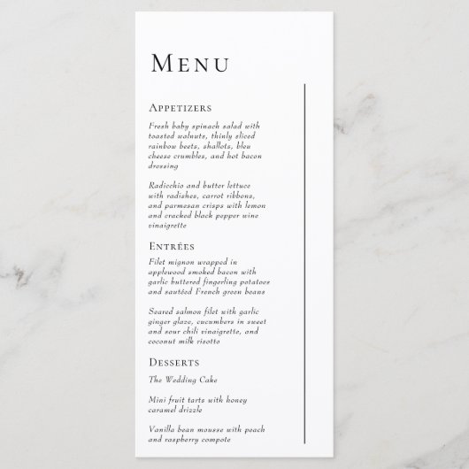 Eenvoudig Modern Minimaal Bruiloft Flat Menu (Voorkant)