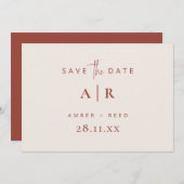 Eenvoudig modern, minimaal bruiloft, terracotta sc save the date (Voorkant / Achterkant)