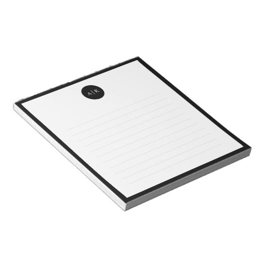 Eenvoudig modern, minimaal zwart-wit cirkelmonogra notitieblok (Schuin)