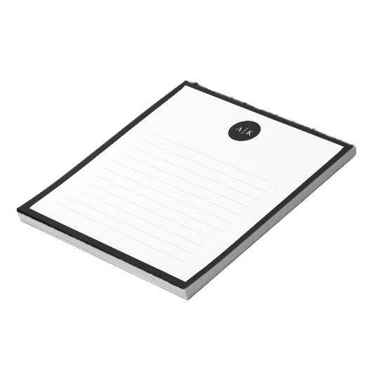 Eenvoudig modern, minimaal zwart-wit cirkelmonogra notitieblok (Gedraaid)