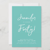 Eenvoudig Modern Minimal 40th Birthday Script Blau Kaart (Voorkant)