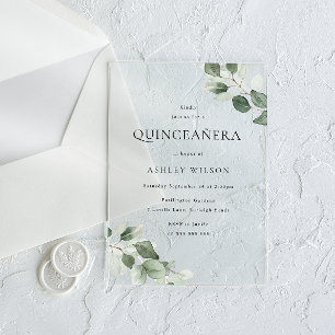 Eenvoudig Modern Minimal Green Leaf Quinceanera Pa Acryl Uitnodigingen