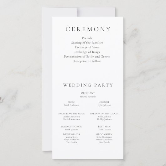 Eenvoudig Modern Minimal Wedding Ceremony Programm (Achterkant)