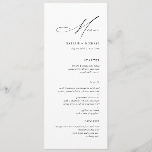 Eenvoudig Modern Minimalist Calligraphy Wedding Menu (Voorkant)