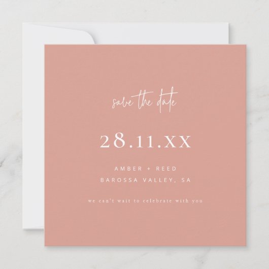 Eenvoudig Modern Minimalist Square Blush Pink Save The Date (Voorkant)