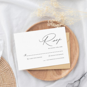 Eenvoudig modern, minimalistisch zwart en wit huwe RSVP kaartje