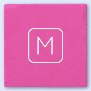 Eenvoudig & Modern Monogram Eerste Letter Roze & Stenen Onderzetter