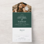 Eenvoudig modern monogram en groen fotobos all in one uitnodiging (Binnen)