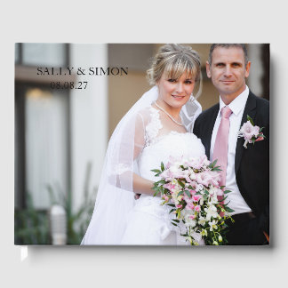 Eenvoudig Modern Monogram Foto Huwelijksgastenboek Gastenboek