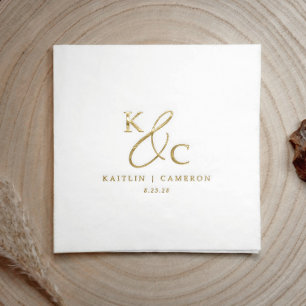 Eenvoudig Modern Monogram Gouden Trouw Cocktail Folie Servetten