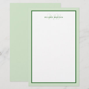 Eenvoudig modern monogram groene tweetonige rand  briefpapier