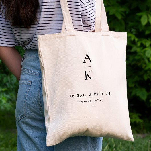Eenvoudig modern monogram huwelijk tote bag