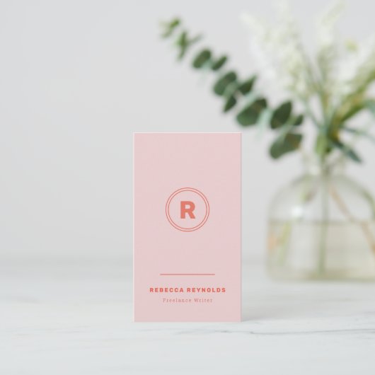 Eenvoudig Modern Monogram Roze & Rood Visitekaartje (Staand voorkant)