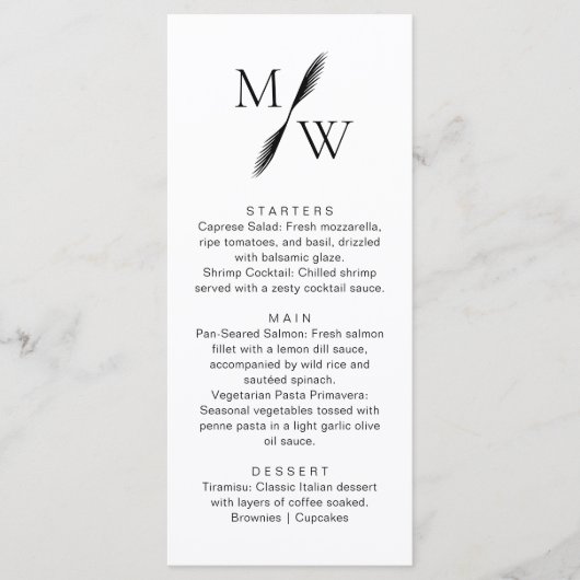 Eenvoudig Modern Monogram Stijlvol Trouwdiner Menu (Voorkant)