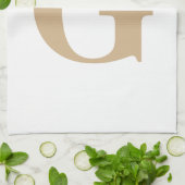 Eenvoudig Modern Monogram Tan en Wit Theedoek (Gevouwen)