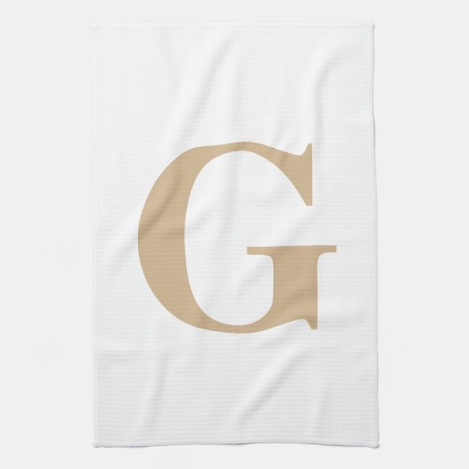 Eenvoudig Modern Monogram Tan en Wit Theedoek (Verticaal)