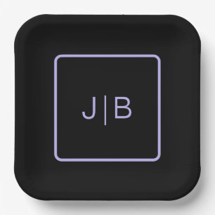 Eenvoudig modern monogram, zwart en lavendel op ma papieren bordje