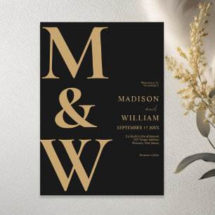 Eenvoudig Modern Monogram Zwart en Tan Bruiloft Kaart