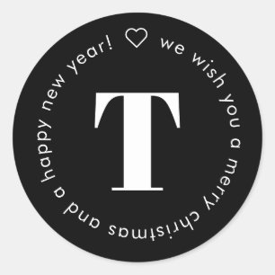 Eenvoudig Modern Monogram Zwart Wit Kerstmis Quote Ronde Sticker