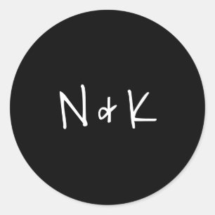 Eenvoudig Modern Monogram Zwarte Huwelijk Ronde Sticker